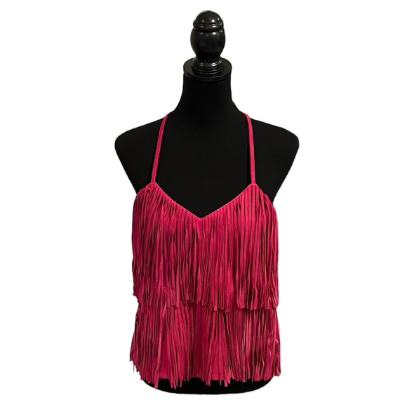 AS by DF Tops - AS by DF XS pink fringe razorback top, EUC